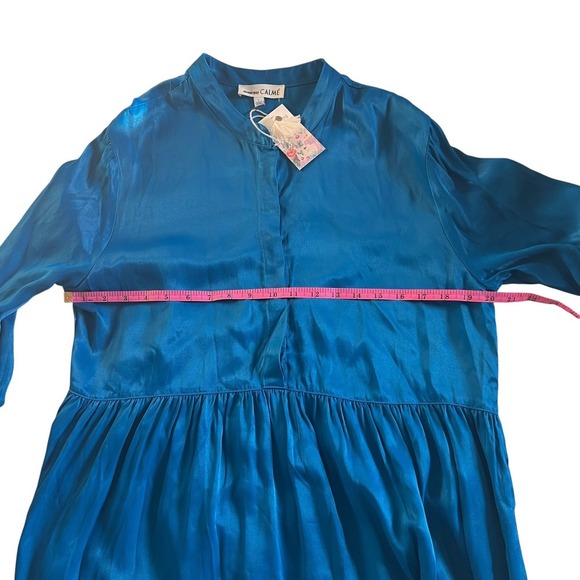 NWT Johnny Was Tiered Mandarin Collar Dress Long Sleeve Blue Large - Picture 6 of 8